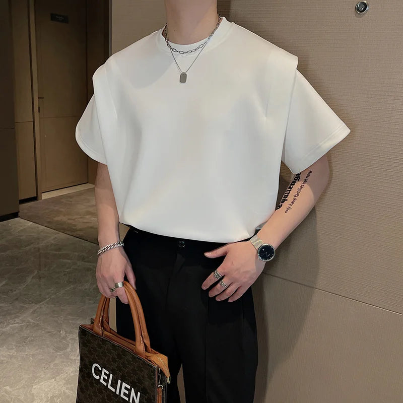 Summer Short Sleeve T-shirt Men Fashion Black White Oversized T Shirt Men Streetwear Korean Loose Round Neck Tshirt Mens Top