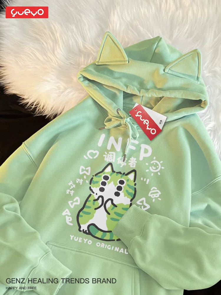 Original Fce-lined Hoodie Men's Spring MBTI Mediator INFP  Ear Design Comfortable Loose Fit Youthful Trendy Polyester C...