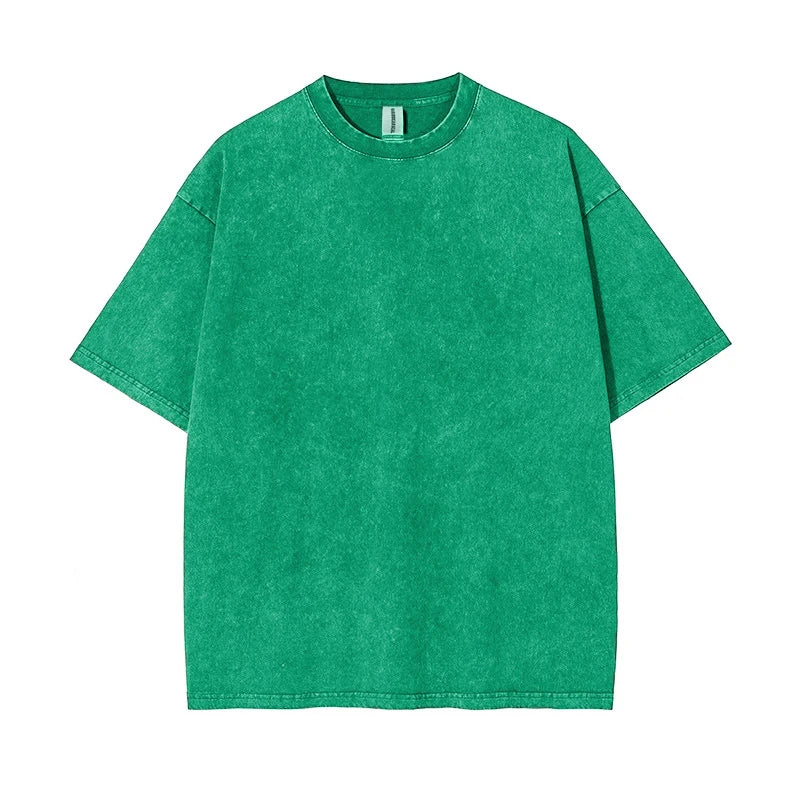 T-shirt for Men Cotton Loose O-Neck Solid Color Men's Casual Vintage Short Sleeve Tees Tops Hip Hop Streetwear Washed Tshirts