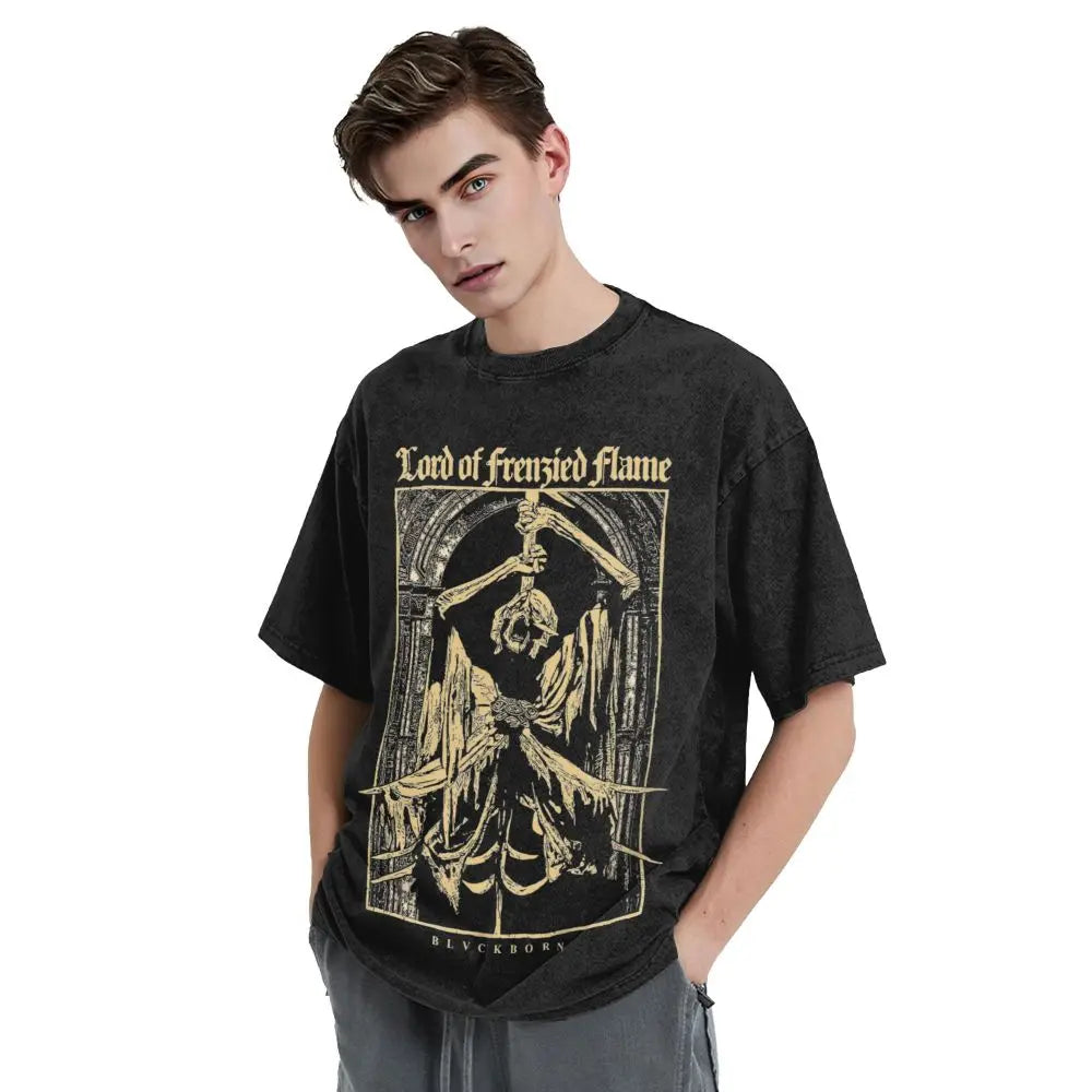 Elder Washed T Shirts Streetwear Hip Hop Fashion T-Shirts Game Tees Tops for Men Women 100% Cotton Harajuku Graphic Printed