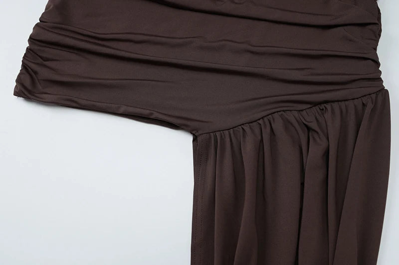 Mozision Irregular Draped Ruched Sexy Mini Dress For Women Elegant Turtleneck Sleeveless High Waist Pleated Club Party Dress