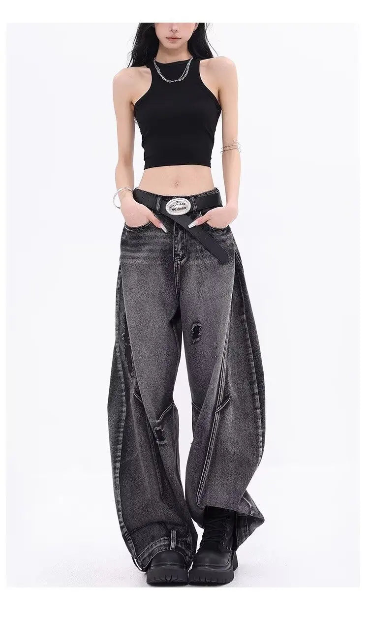 Design-sensual Wide-leg Jeans for Women in Spring and Autumn New Style High Waist Loose and Slimming Floor Baggy Women's