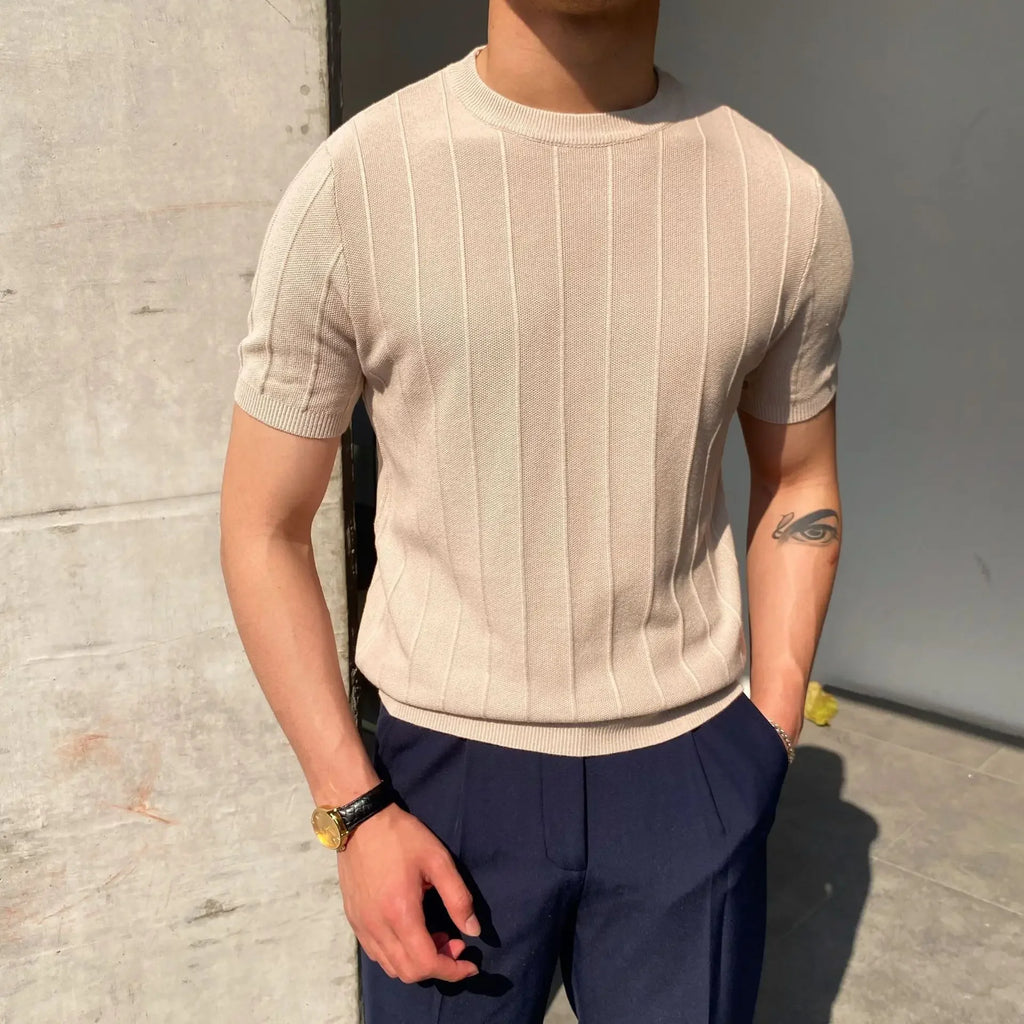 Luxury Knit T-shirt Men's Summer New Style Round Neck Short Sleeves Thin Korean Version Base Layer Top Knitwear