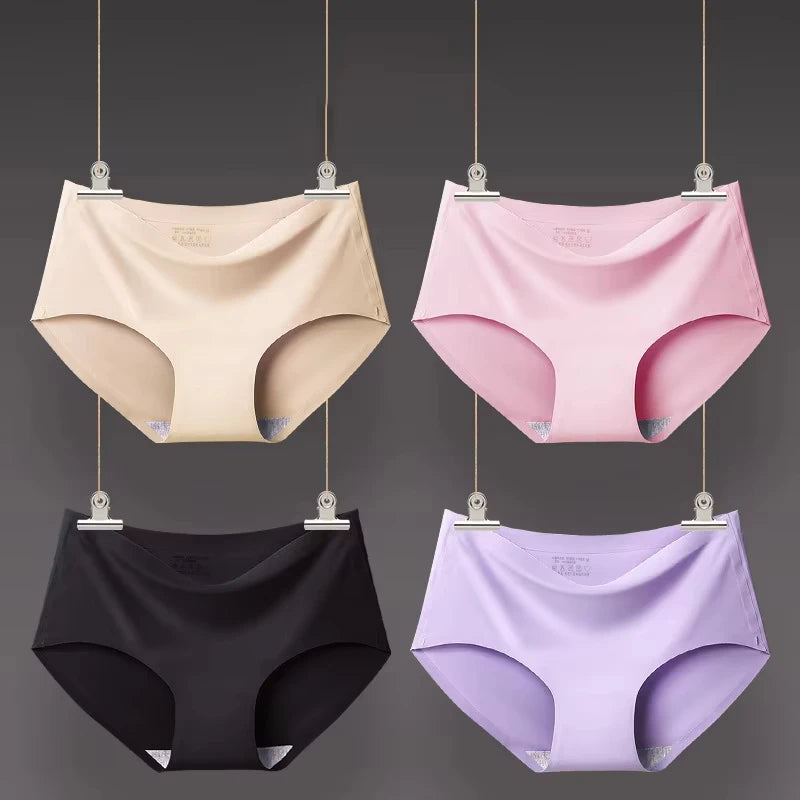 9 Pcs Seamless Ice Silk Panties for Women Breathable Soft Comfort, Solid Color Teen Girls Panty, One-Piece Design
