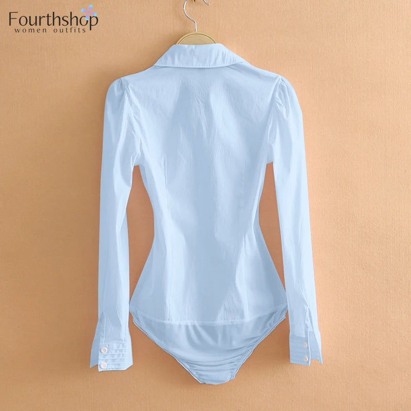 Elegant Bodysuits Female Fashion 2024 Long Sleeve Body Shirts Women Formal Office Lady White Blouses Work Rompers Clothes Outfit