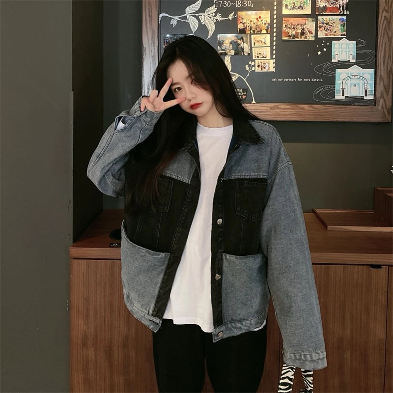 Women's Corduroy Collar Denim Jaet ort Loose Fit Autumn Winter plus Size Versatile Retro Sle Top for Full Figured Ladies