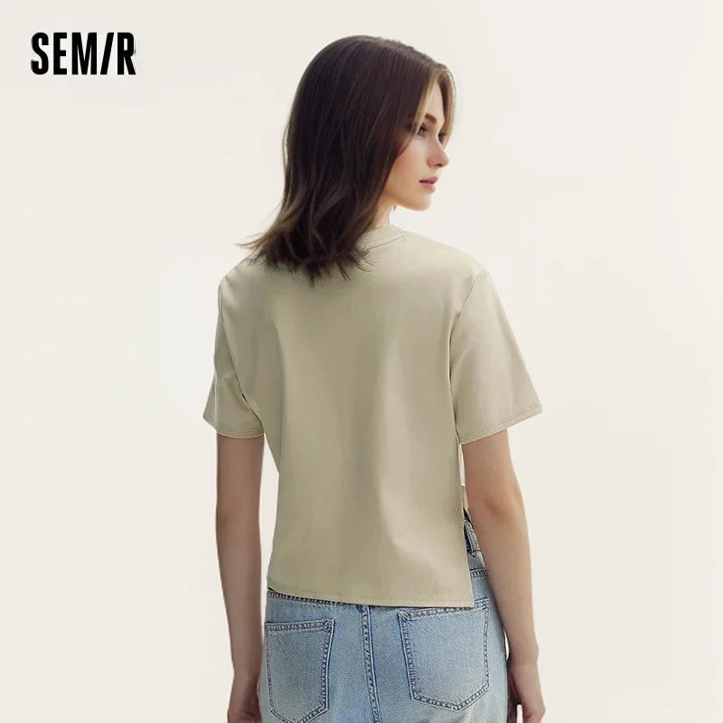 Semir Short-Sleeved T-Shirt For Women Short And Slimming With A Small Surprise New In 2024 Summer Pure Cotton Top