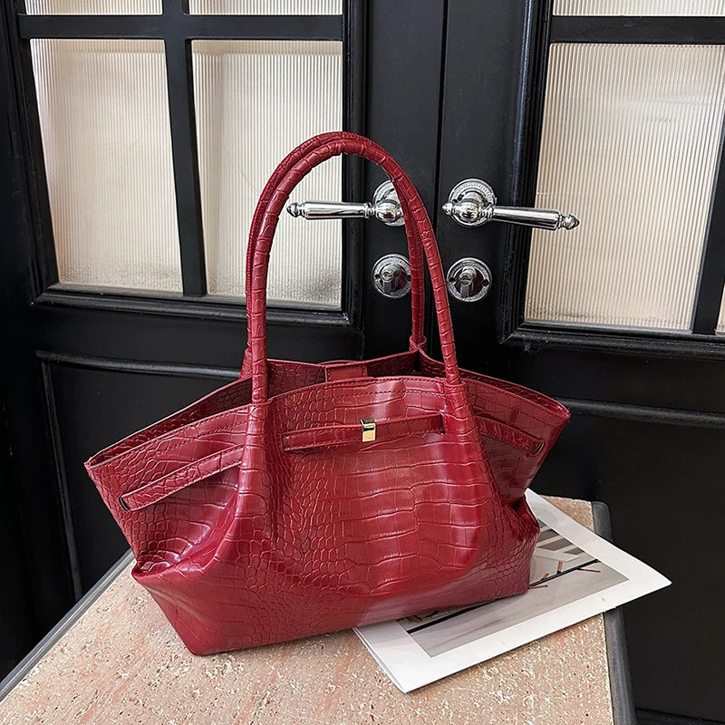 MOODS Crocodile Pattern Shoulder Hobo Bags For Women Retro Big Capacity Bucket Tote Bag 2025 Summer New Designer Handbags Luxury