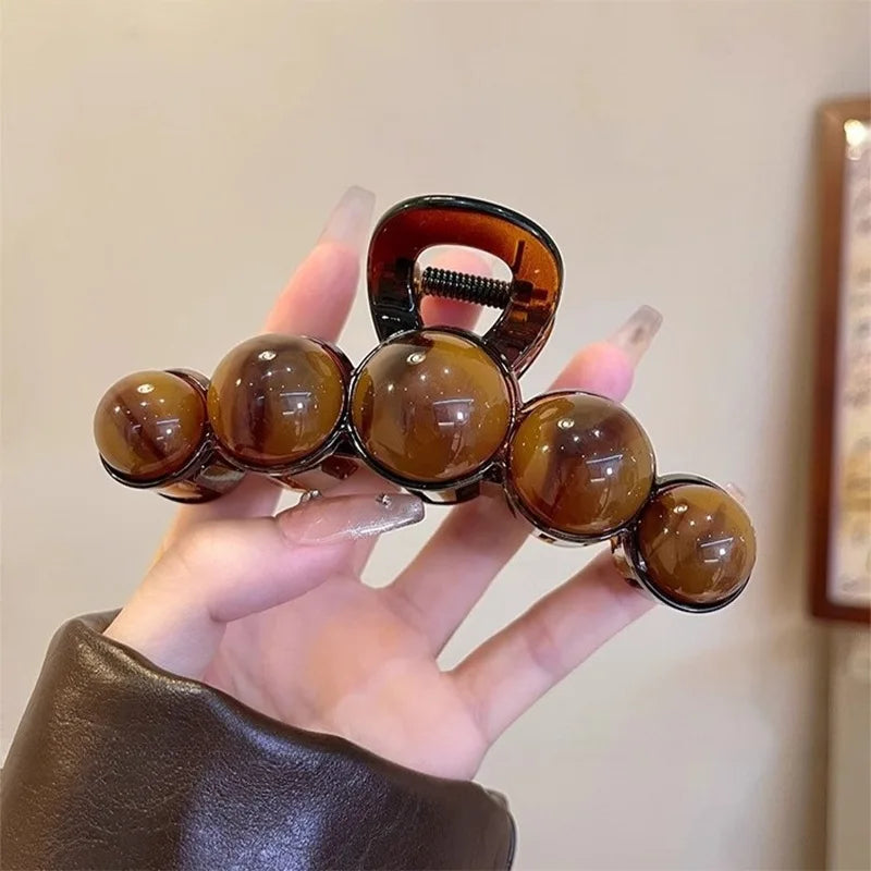 Retro Gradient Beaded Hair Claw 11Cm Women's Geometric Plastic Hairpin Shark Clip Fashion Everything Hair Clip Hair Accessories