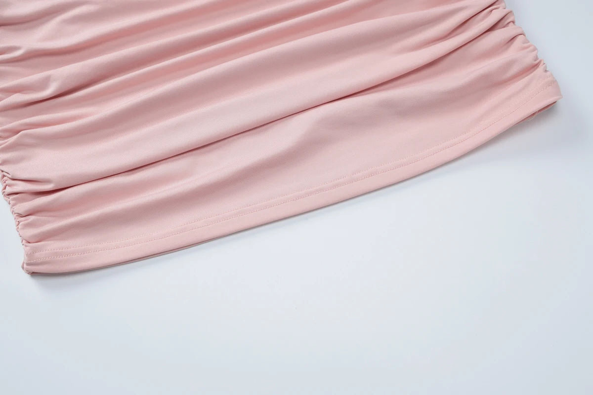 Hugcitar 2025 Elegant Solid Long Sleeve Tie Flowers Sexy Bodycon Pleated Mini Dress Spring Women Outfits Birthday Party Festival