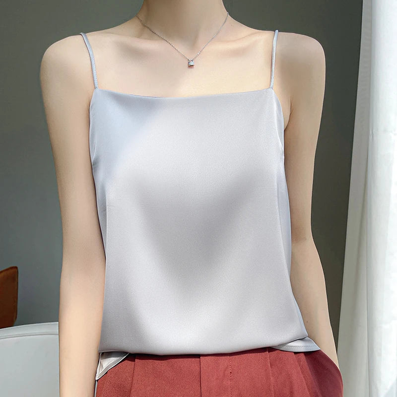 Women' Summer Sling One Line Collar Camis Cool Comfort Silk Suspender Sexy Suspender Top New Undershirt Fashion Thin Style Sling