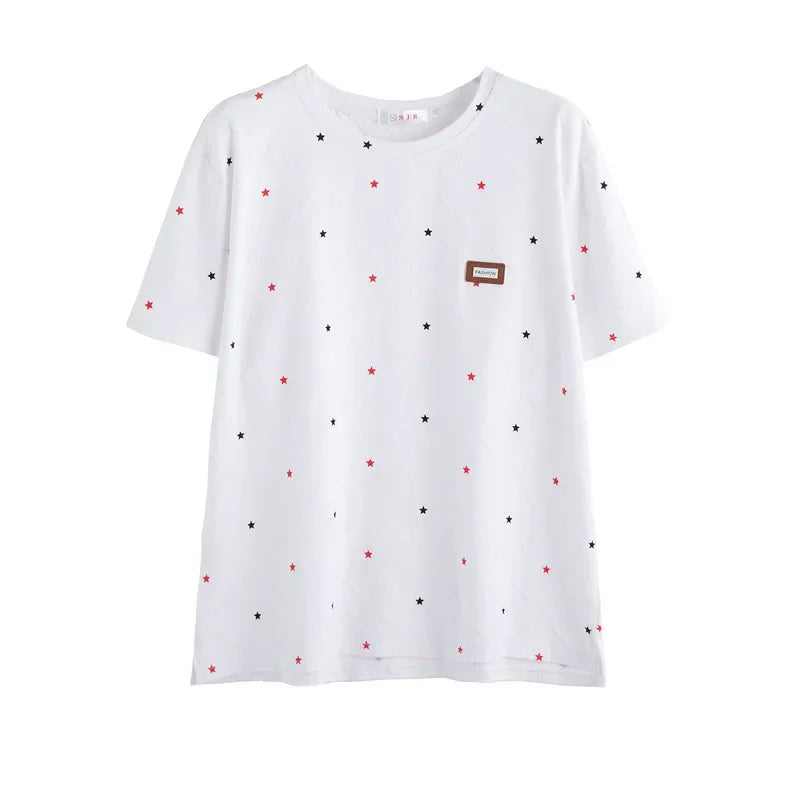 Summer Women's Loose-Fit Plus Size White Half-Sleeve T-Shirt New Style Casual Crew Neck Decorative Bodysuit Top Ins Trendy