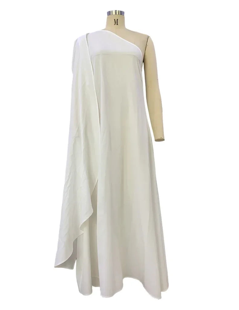 2024 Spring New Women's Fashion One Shoulder Solid Color Sleeveless Banquet Gown Long Dress Vestidos De Mujer
