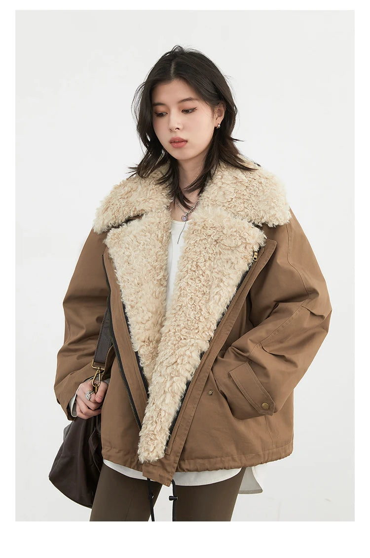 CHIC VEN Women Coats Streetwear Loose Casual New Retro Motorcycle Cotton Jacket Thick Warm Female Overcoat Autumn Winter 2024