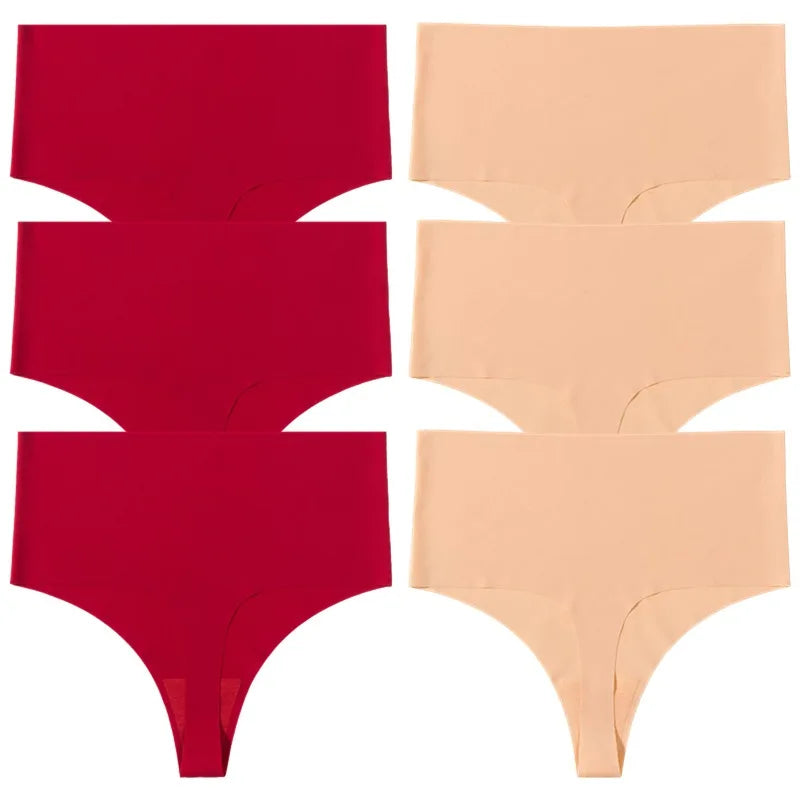 WarmSteps 6Pcs/Set High Waist Soft Women's Thongs Panties Traceless Slip Silk Female Lingerie Casual Yoga Underwear for Ladies