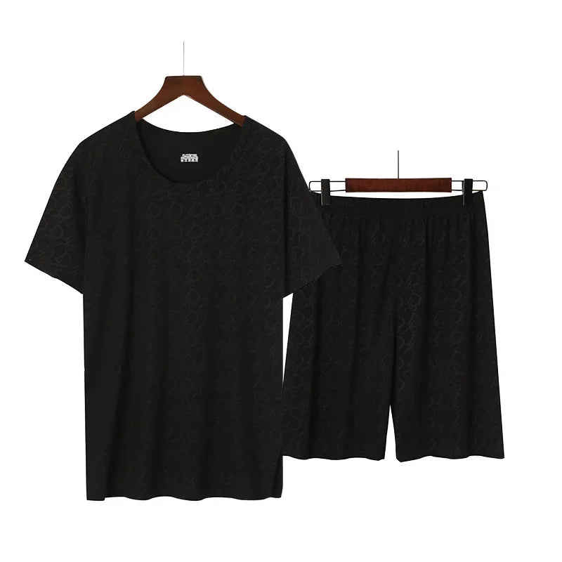 Summer Men's Ice Silk Pajamas Short Sleeves Printed Suit Home Clothes Five-Minute Pants Lightweight Comfortable Sleepwear