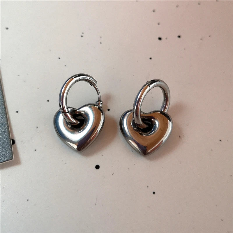 Punk Dangle Edgy Earrings Unique Detachable Stainless Steel Chunky Star Heart Moon Hoop Earrings For Women Men Statement Jewelry