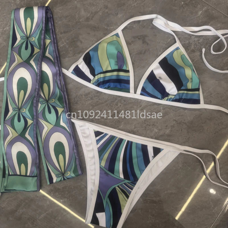 Luxury Design Women's Scarf Bikini Set Italy Designer Brand Scarf Strapless Swimsuit