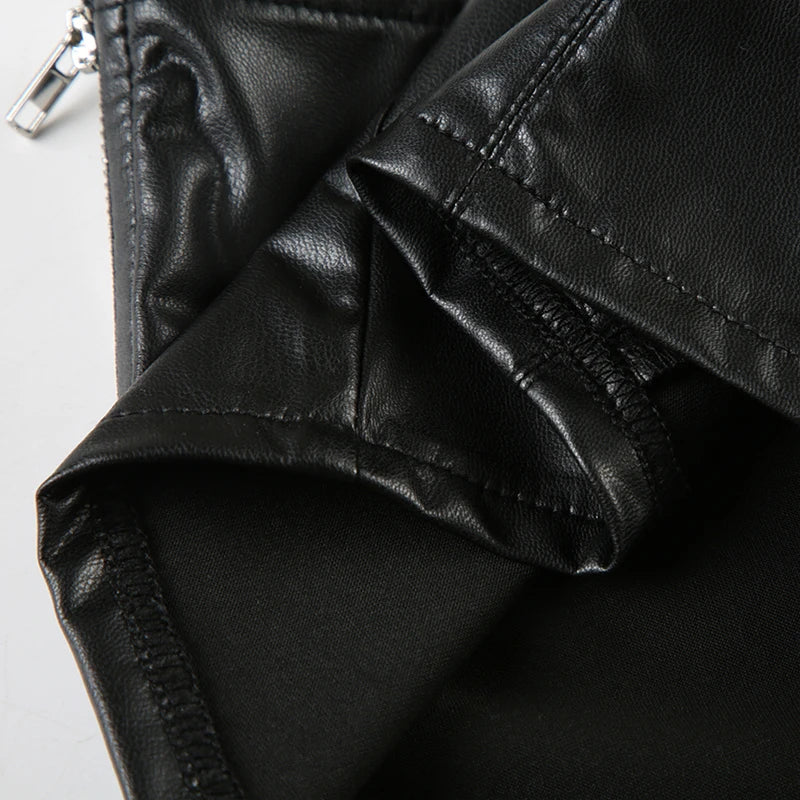 Hot Sexy Gyaru Slim Fit Leather Short Tops Women Halter Up Turn Down Collar Fashion Trendy Backless Design Tanks