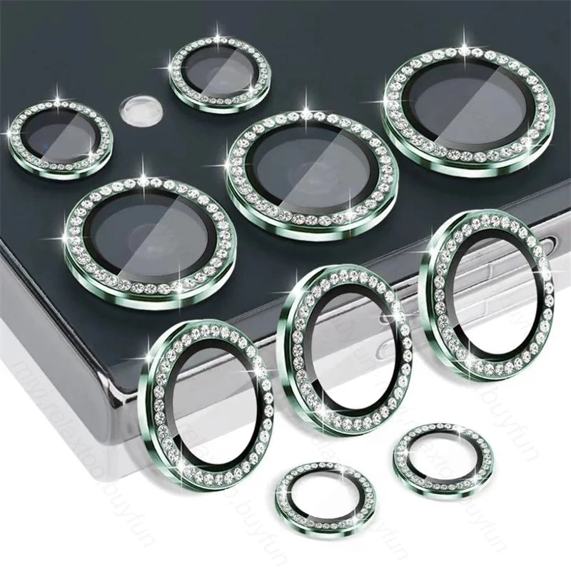 Bling 3D Diamond Metal Camera Ring Protector For Samsung S25 S24 Plus S23 S22 Ultra S 23 25 5G HD Tempered Glass Alloy Lens Cap