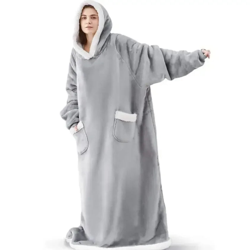 2024 Winter Super Long Flannel Blanket Winter Hoodies Sweatshirt Women Men Pullover Fleece Giant TV Oversized Blanket