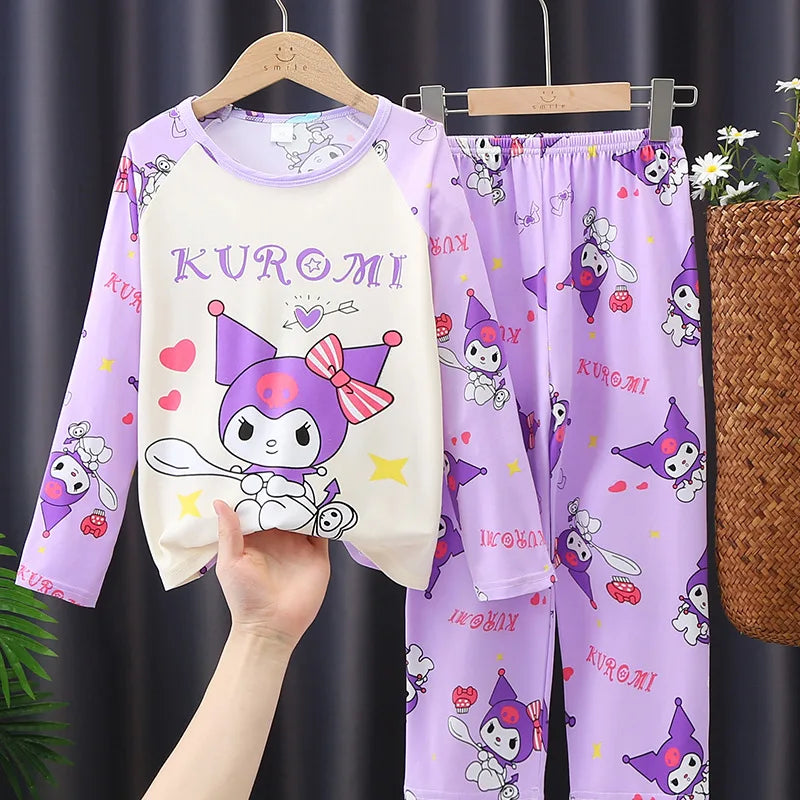 Sanrio Kuromi My Melody Children Pajamas Kawaii Pochacco Cinnamoroll Pure Cotton Long Sleeve Sleepwear Cartoon Kid Home Suit Set