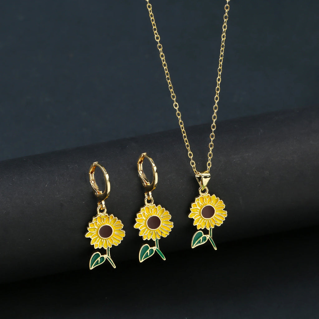 7 Style Classic Gold Plated Botanical Sunflower Pendant Necklace Earrings Jewelry Set New Trend Women Casual Party Jewelry Gift