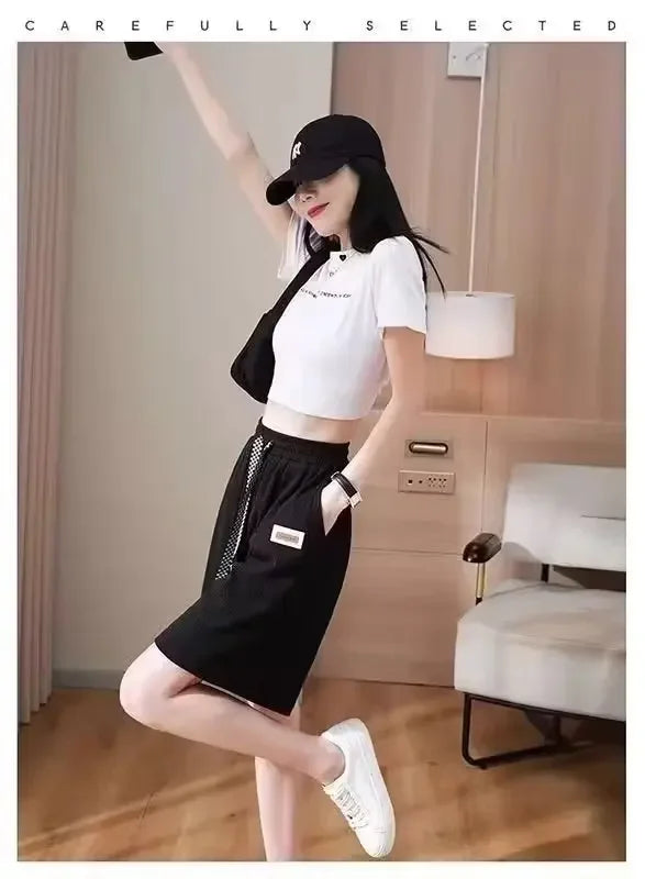 2024 Summer New Men's Women's Hong Kong Style Simple Basic Straight-Leg Casual Ice Silk Draped Shorts