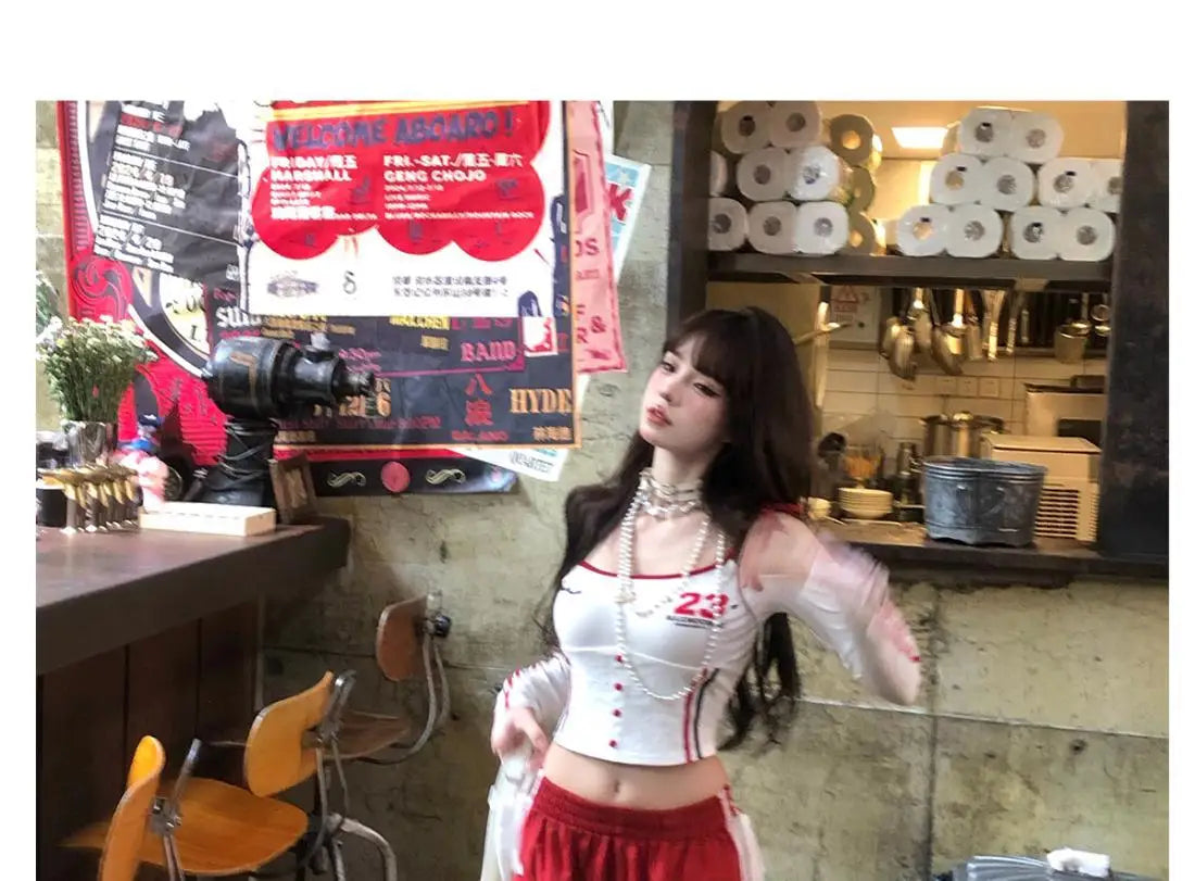 Dophee Original Spice Girls Elastic Waist All-match Loose Straight Wide Leg Pants Cute Bow Printed Splicing Lace Casual Trousers