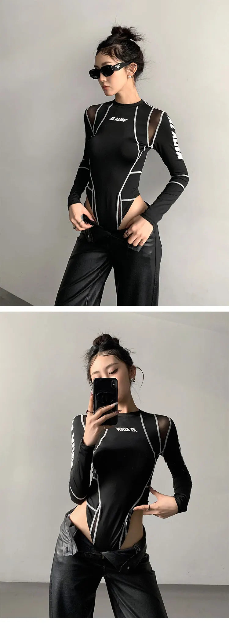 American Style Spicy Girl Long Sleeve Round Neck Bodysuits Women's 2024 Summer New Sexy Pure Desire Niche Slim Top ONCL