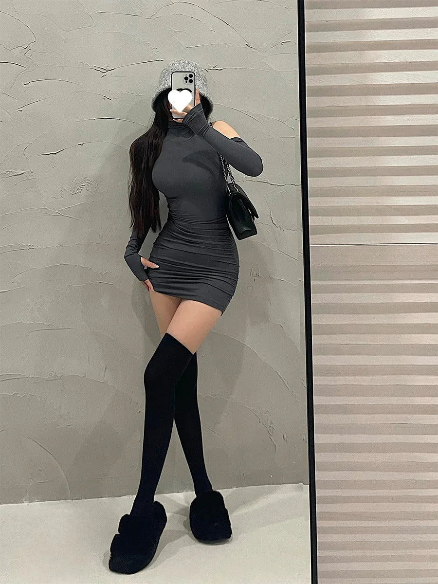 Spring Sexy High Collar Dress Spicy Sweet Tight Pure Desire Style Halter Wrap Hip Dress Women