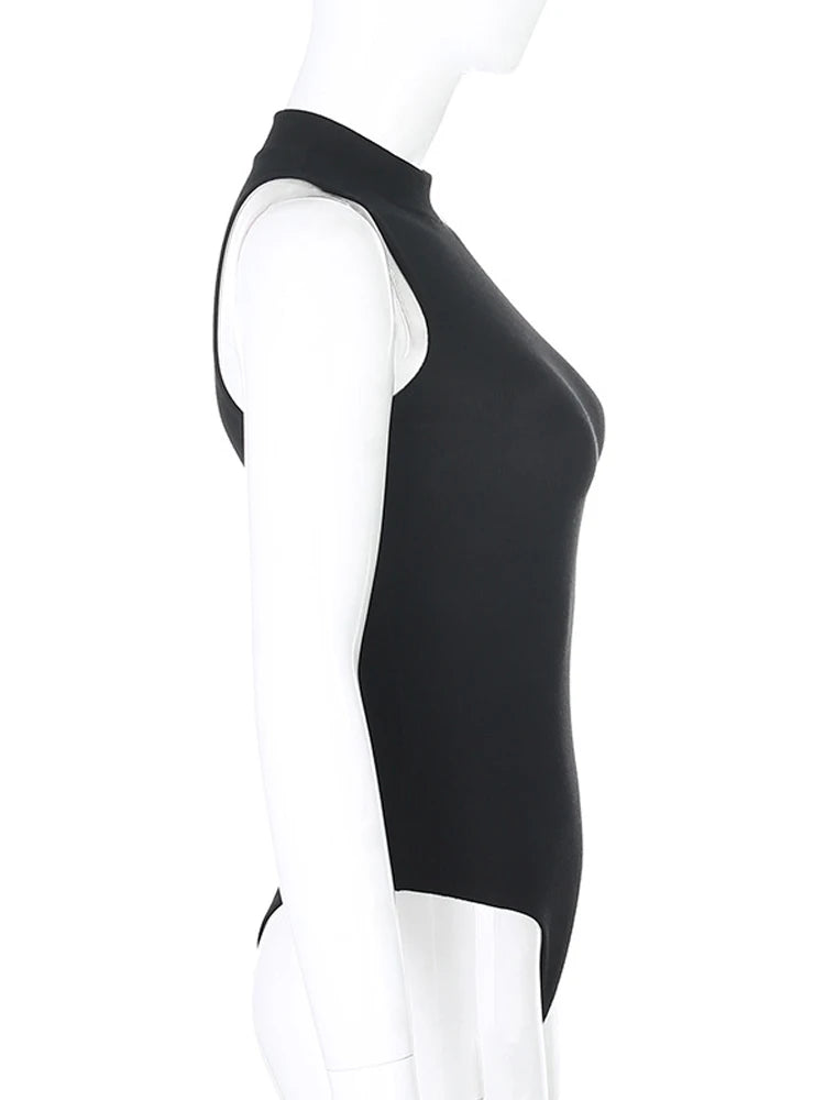 Harajuku Solid Jumpsuit Women Sleeveless Bodycon Sexy Black Body Tops Fashion Streetwear Vintage Y2k Gothic Bodysuits Clothing