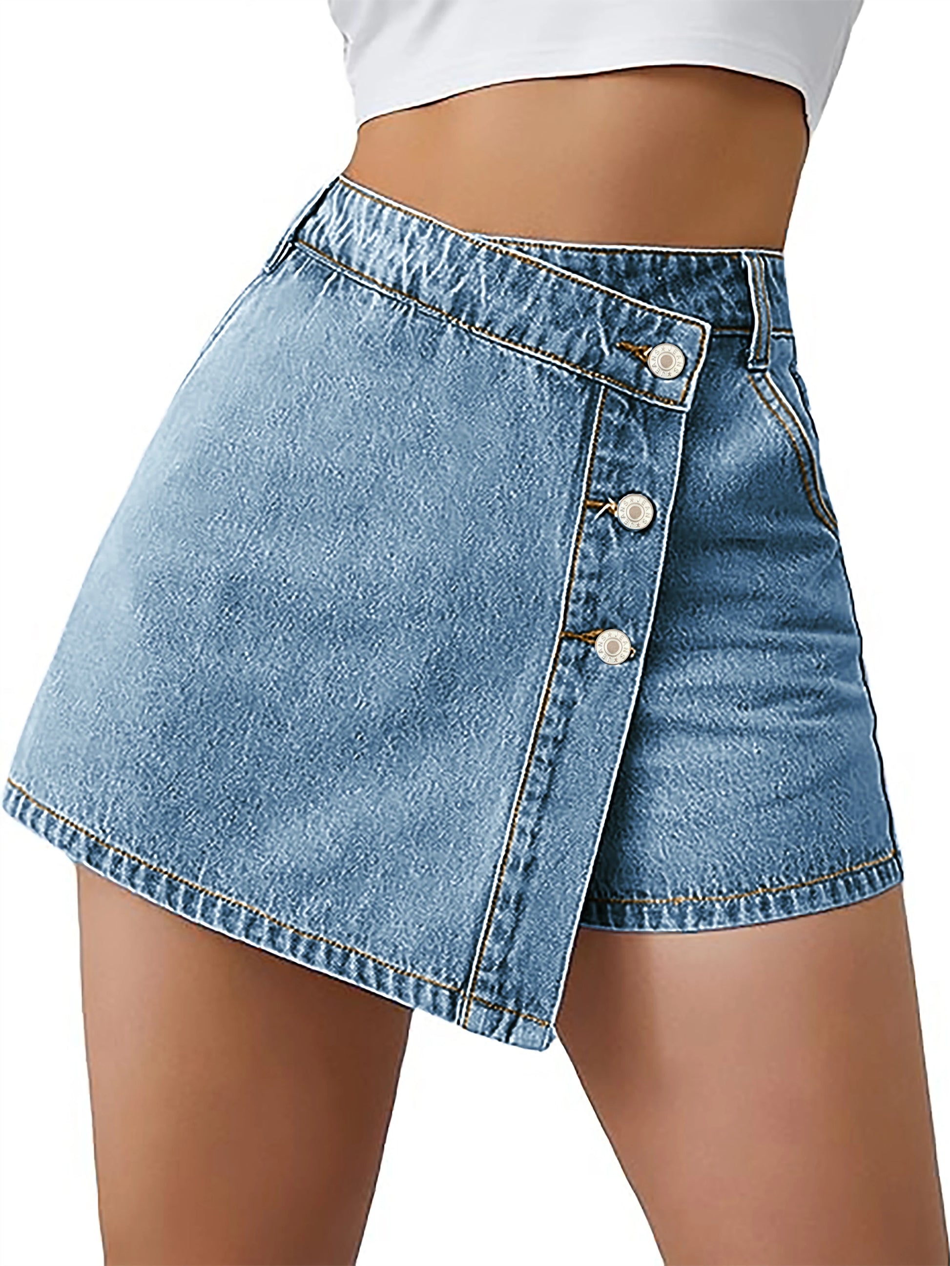 Women's Denim Shorts High waisted Asymmetric Button front Street Fashion Trendy Summer Look Edgy casual Y2K Style Jeans