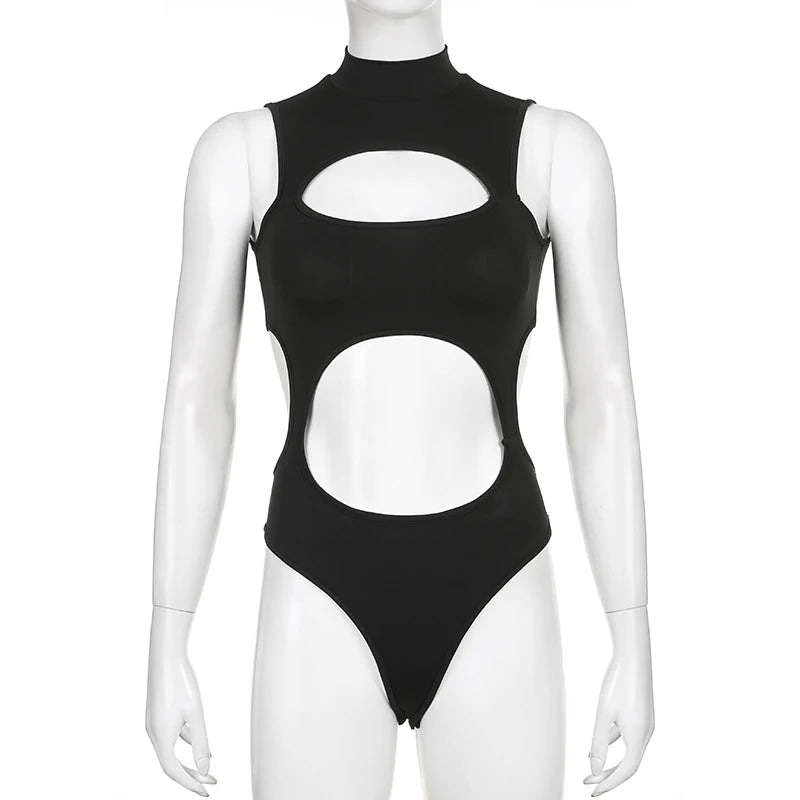 Rockmore Hollow Out Bodysuit Rave Clubwear Lingerie Enchanting Sexy Body Overalls Tops Women Streetwear Backless Jumpsuit Black