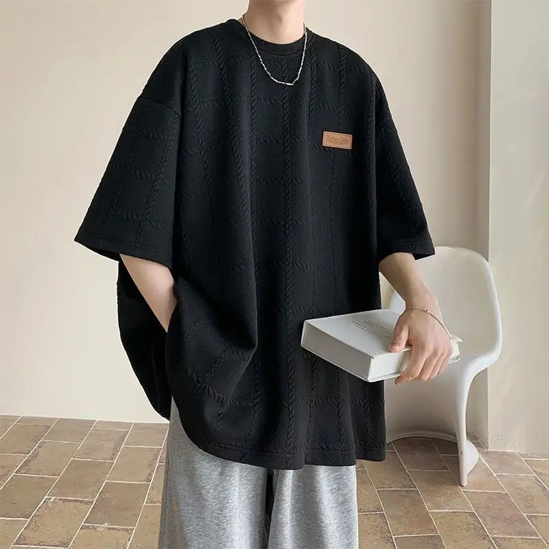 Hong Kong Style High Street Short Sleeve Men's Summer Trendy Brand Five-point Sleeve T-shirt Loose Half Sleeve