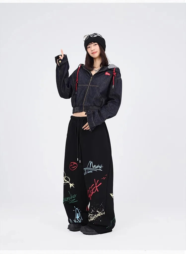 CBXLAB Street Dance Women' s Black color graffiti hip hop long pants autumn and winter street jazz soft and firm dancing sports
