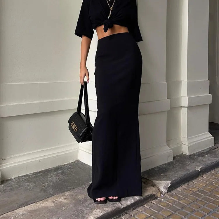 Fashion For Women Black Long Skirts High Waist Slim Seamless Elegant Ladies Gown Casual Summer 2024 New Female Maxi Skirts