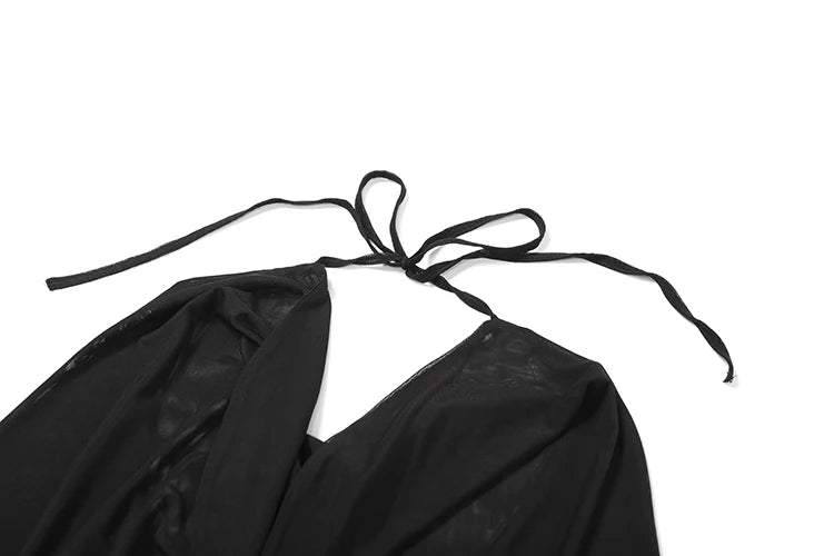 kliou Mesh Swinging Pleated Women 2 Piece Set Summer Solid Simple Halter Backless Chic Tops+Shirring Mini Skirts Coordinate Suit