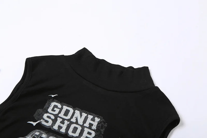 Summer American Retro Sexy Punk Y2K Grunge Cartoon Letter Printing Bodysuit Women Streetwear Slim Vest Bodycon Tops Jumpsuits