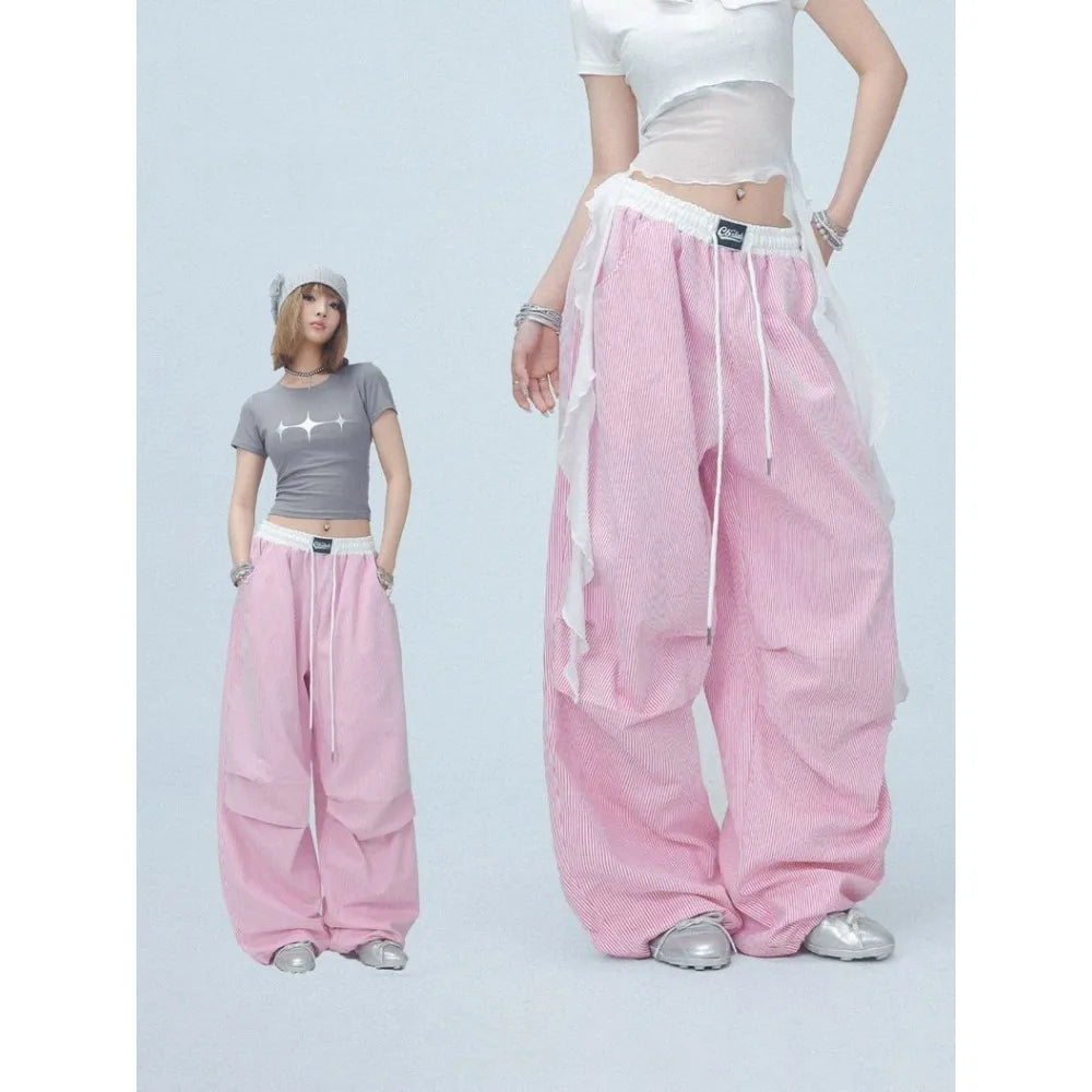 Pink Camo Cargo Pants with Stripes High Waist Streetwear for Women Hip Hop Jogger Pants Trendy Activewear cargo pants women