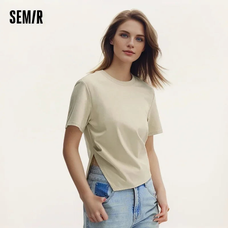Semir Short-Sleeved T-Shirt For Women Short And Slimming With A Small Surprise New In 2024 Summer Pure Cotton Top