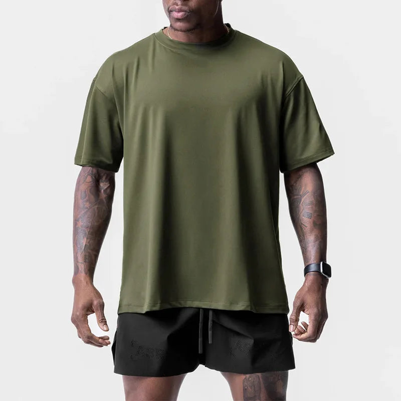 Men's Summer Casual Loose Oversized T-shirt O-Neck Short Sleeve Tee Male Quick Dry Breathable Gym Fitness Undershirt Clothing