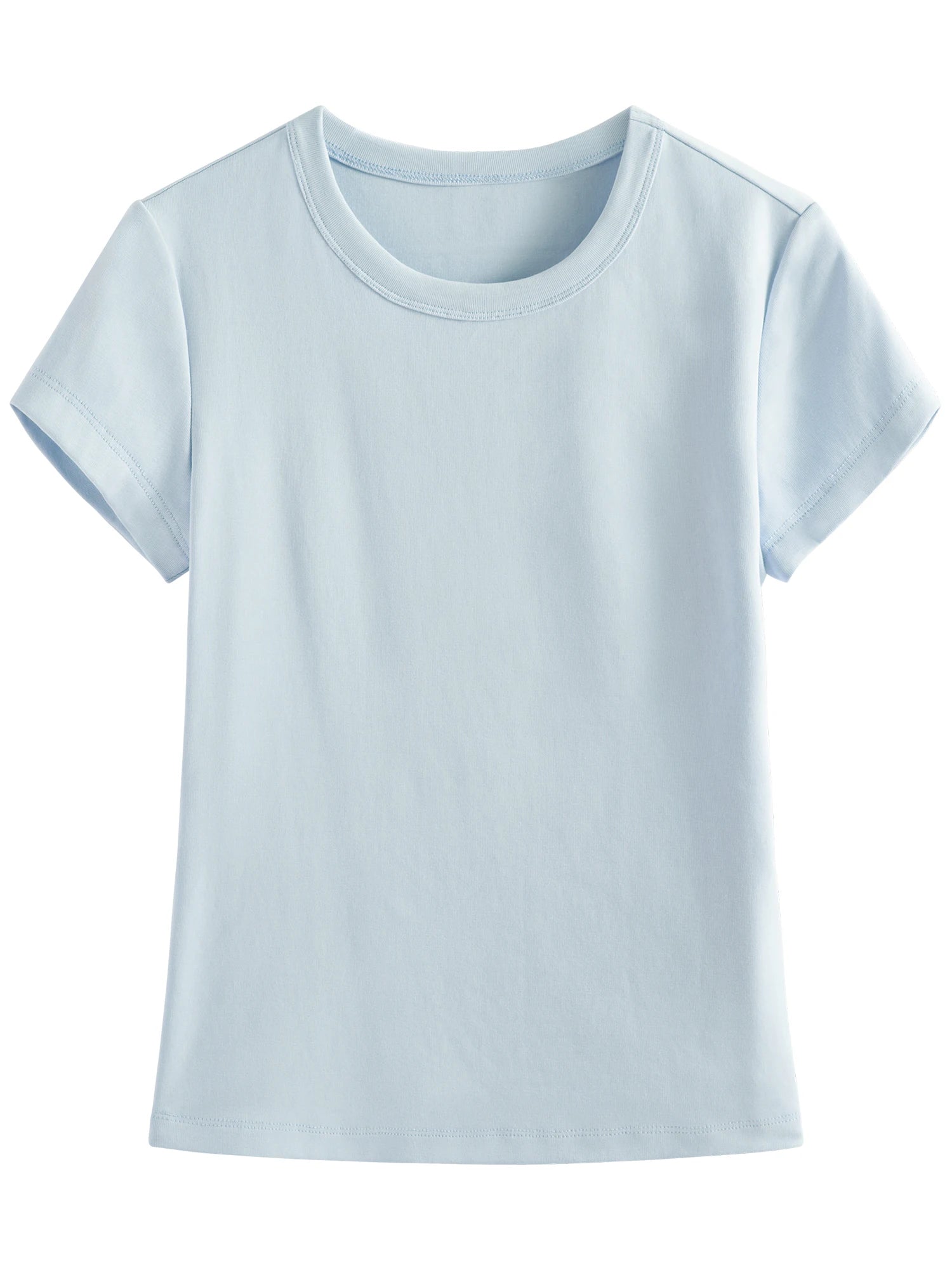 FSLE MInimalism Style Pink Straight Shoulder Short-sleeved T-shirt for Women 2025 Summer New Slim Fit Round Neck Top 25FS12113