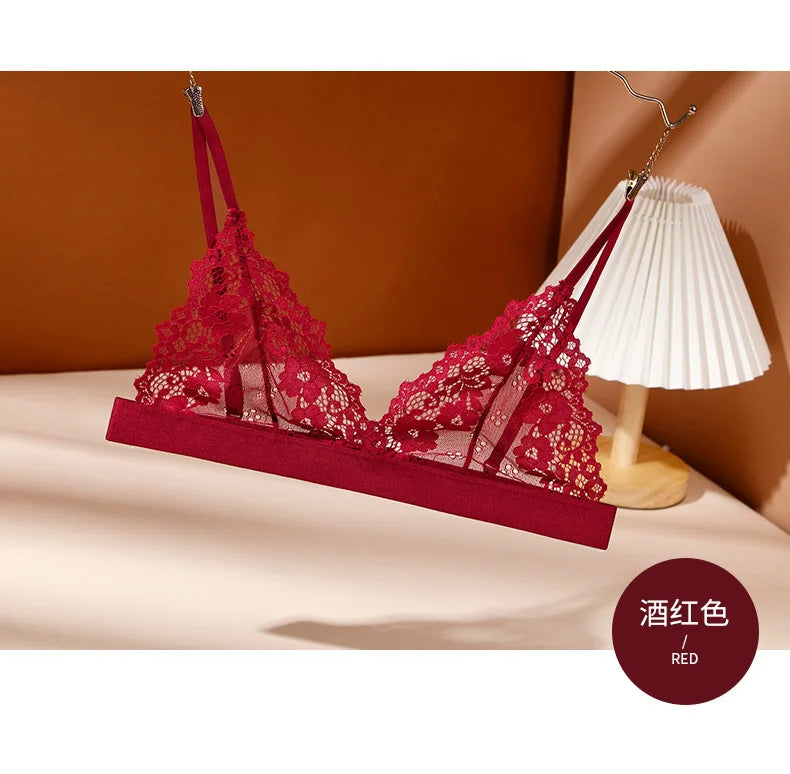 Lady Sexy Lace Bras French Style Triangle Cup Brassiere Erotic Lingerie Thin Floral Mesh Underwear Active Bra Women's Intimates