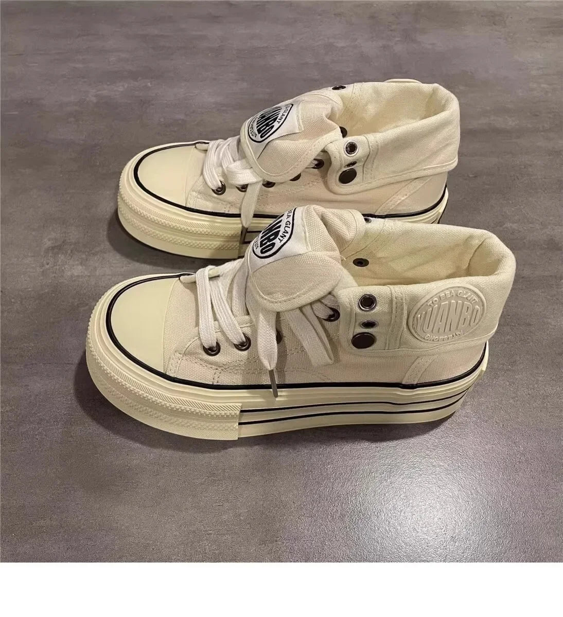 Women's High Top Thick Bottom Canvas Shoes Spring New Style Student Retro Heightening Casual Board Shoes Rubber Outsole