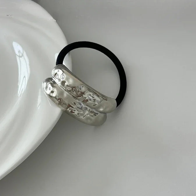 Fashion Punk Hair Bands Metal Irregular Double-Layer Elastic Hair Scrunchies Hair Rope Women  Ponytail Holder Hair Accessories