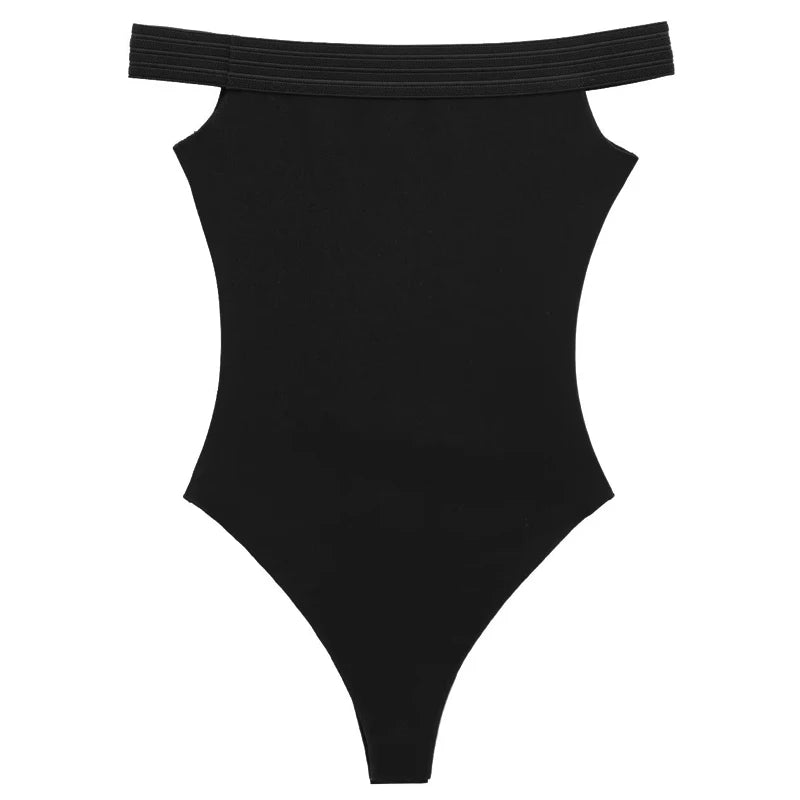 TRAF Black Bodysuit Women Off Shoulder Slimming Sexy Tops Elegant Spandex Corset Bodycon Bodys Sleeveless Thong Bodysuit Woman