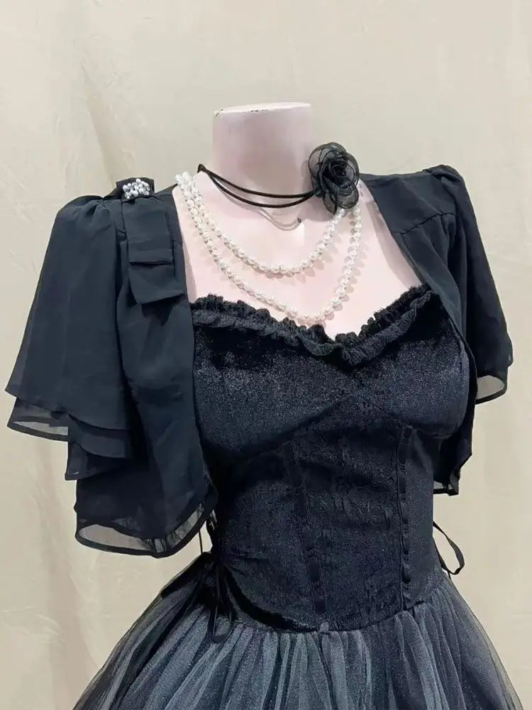 Gothic Vintage Y2k Lolita Style Dress Sets Women Sweet Short Cardigan Slim Retro Mini Skirt Korean Fashion Party Suit Chic