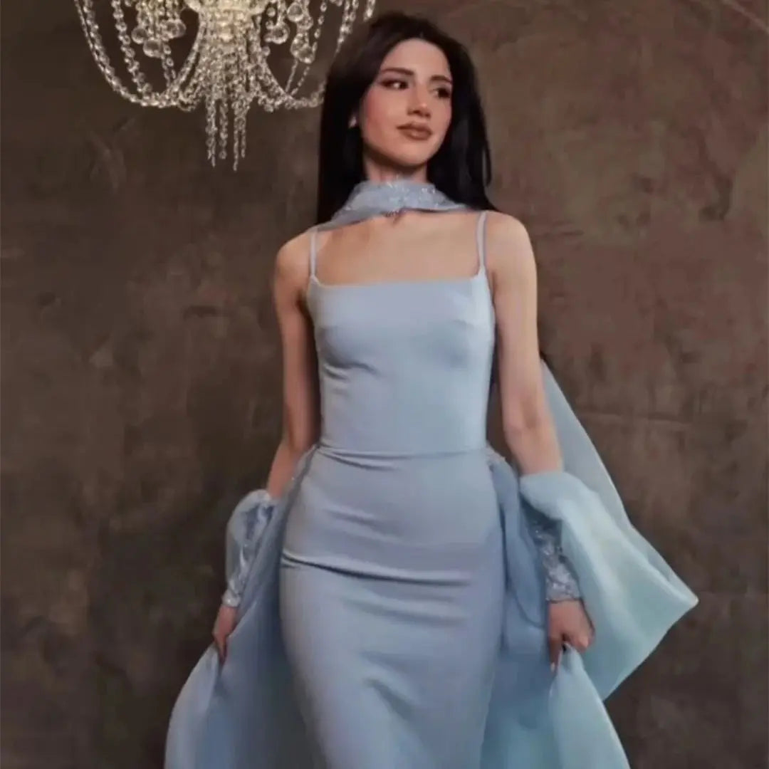 Lena Sky Blue Prom Dresses 2025 Luxury Women's Elegant Party Dress Woman 2025 Chiffon Custom Made Shawl Ball Gown Dress Evening