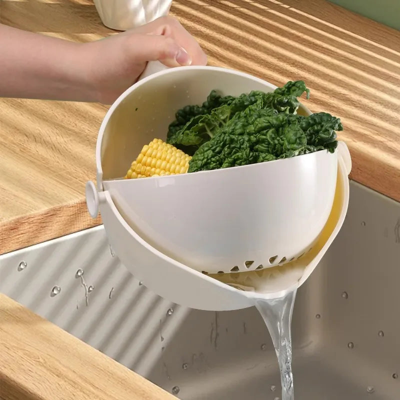 Dual-Layer Rotating Colander with Wash Bowl Premium Food Strainer for Pasta Fruits and Vegetables BPA-Free Kitchen Innovation